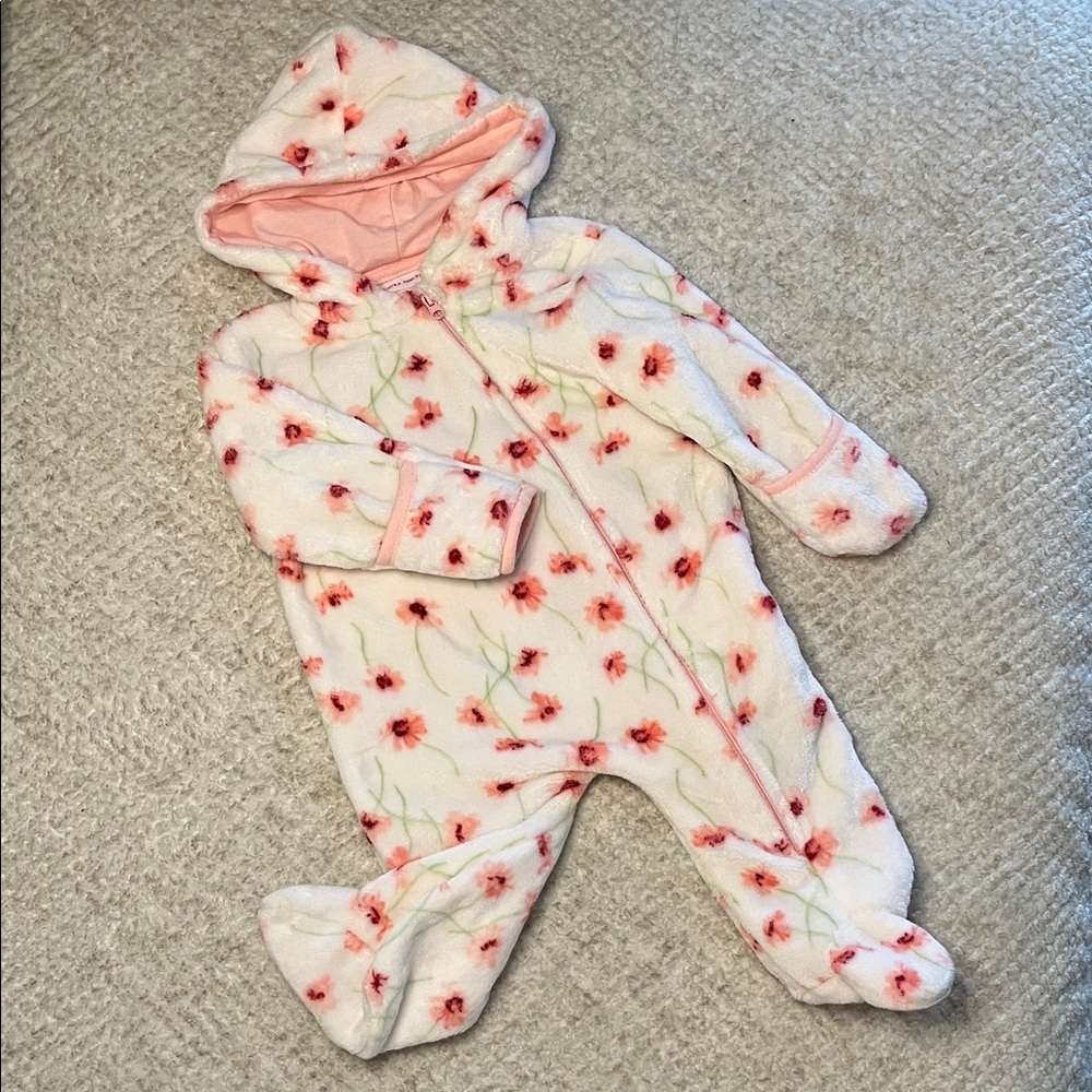 Cozy Floral Hooded Fleece One-Piece